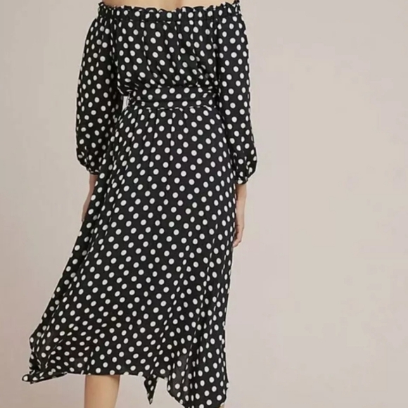 Anthropologie Maeve Black Polka Dot Retro Feminine Belted Gerti Midi Dress 4 - Picture 12 of 12